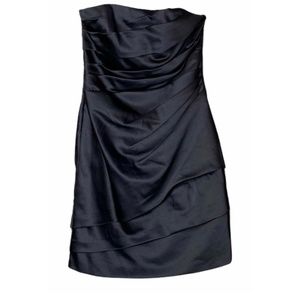 Davids Bridal Dress Womens 4 Black Satin Strapless Short Party Dress Bridesmaid
